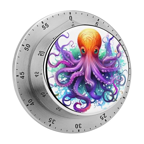 Bunte Octopus-Küchentimer, manuelle 60-Minuten-Aufzieh-Timer mit lautem Alarm, magnetische Rückseite, mechanische Küchentimer, keine Batterien erforderlich, Countdown-Timer zum Kochen und Backen von GHENBLT
