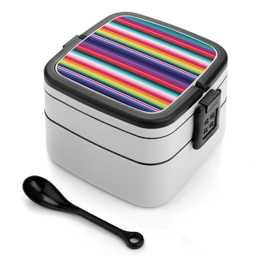 Bunte mexikanische Streifen-Bento-Box für Erwachsene, stapelbar, 2 Schichten, wiederverwendbar, auslaufsicher, Lunchbehälter für Erwachsene, Reisen, 940 ml, Lunchbox mit Löffel, tragbare Bento-Boxen Bunte mexikanische Streifen-Bento-Box für Erwachsene, stapelbar, 2 Schichten, wiederverwendbar, auslaufsicher, Lunchbehälter für Erwachsene, Reisen, 940 ml, Lunchbox mit Löffel, tragbare Bento-Boxen von GHENBLT