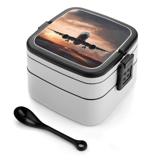 GHENBLT Airplane Art Bento-Box für Erwachsene, stapelbar, 2 Schichten, wiederverwendbar, auslaufsicher, Lunchbehälter für Erwachsene, Reisen, 940 ml, Lunchbox mit Löffel, tragbare Bento-Boxen GHENBLT Airplane Art Bento-Box für Erwachsene, stapelbar, 2 Schichten, wiederverwendbar, auslaufsicher, Lunchbehälter für Erwachsene, Reisen, 940 ml, Lunchbox mit Löffel, tragbare Bento-Boxen von GHENBLT