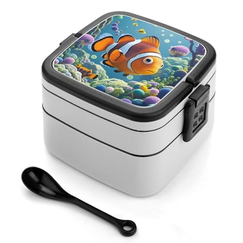 GHENBLT Cartoon-Clownfisch-Bento-Box für Erwachsene, stapelbar, 2 Schichten, wiederverwendbar, auslaufsicher, Lunchbehälter für Erwachsene, Reisen, 940 ml, Lunchbox mit Löffel, tragbare Bento-Boxen GHENBLT Cartoon-Clownfisch-Bento-Box für Erwachsene, stapelbar, 2 Schichten, wiederverwendbar, auslaufsicher, Lunchbehälter für Erwachsene, Reisen, 940 ml, Lunchbox mit Löffel, tragbare Bento-Boxen von GHENBLT