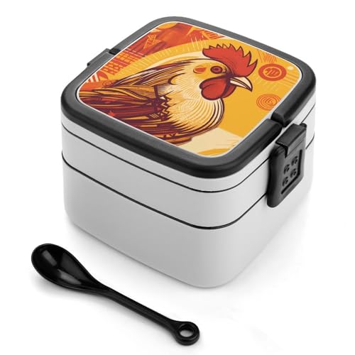 GHENBLT Cartoon-Huhn-Bento-Box für Erwachsene, stapelbar, 2 Schichten, wiederverwendbar, auslaufsicher, Lunchbehälter für Erwachsene, Reisen, 940 ml, Lunchbox mit Löffel, tragbare Bento-Boxen GHENBLT Cartoon-Huhn-Bento-Box für Erwachsene, stapelbar, 2 Schichten, wiederverwendbar, auslaufsicher, Lunchbehälter für Erwachsene, Reisen, 940 ml, Lunchbox mit Löffel, tragbare Bento-Boxen von GHENBLT