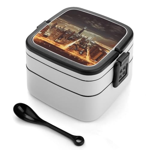 GHENBLT Chicago City Bento-Box für Erwachsene, stapelbar, 2 Schichten, wiederverwendbar, auslaufsicher, Lunchbehälter für Erwachsene, Reisen, 940 ml, Lunchbox mit Löffel, tragbare Bento-Boxen GHENBLT Chicago City Bento-Box für Erwachsene, stapelbar, 2 Schichten, wiederverwendbar, auslaufsicher, Lunchbehälter für Erwachsene, Reisen, 940 ml, Lunchbox mit Löffel, tragbare Bento-Boxen von GHENBLT