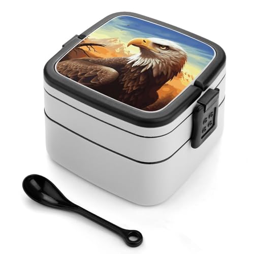 GHENBLT Eagle Bento-Box für Erwachsene, stapelbar, 2 Schichten, wiederverwendbar, auslaufsicher, Lunchbehälter für Erwachsene, Reisen, 940 ml, Lunchbox mit Löffel, tragbare Bento-Boxen, mikrowellen GHENBLT Eagle Bento-Box für Erwachsene, stapelbar, 2 Schichten, wiederverwendbar, auslaufsicher, Lunchbehälter für Erwachsene, Reisen, 940 ml, Lunchbox mit Löffel, tragbare Bento-Boxen, mikrowellen von GHENBLT