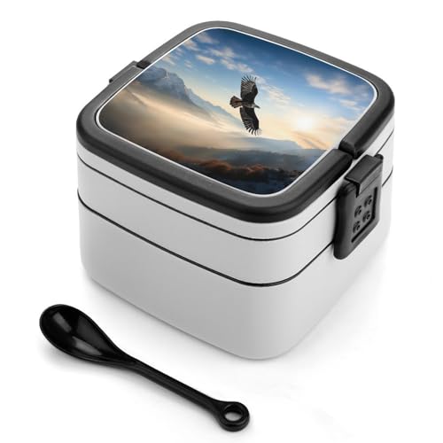 GHENBLT Eagle Mountains Bento-Box für Erwachsene, stapelbar, 2 Schichten, wiederverwendbar, auslaufsicher, Lunchbehälter für Erwachsene, Reisen, 940 ml, Lunchbox mit Löffel, tragbare Bento-Boxen GHENBLT Eagle Mountains Bento-Box für Erwachsene, stapelbar, 2 Schichten, wiederverwendbar, auslaufsicher, Lunchbehälter für Erwachsene, Reisen, 940 ml, Lunchbox mit Löffel, tragbare Bento-Boxen von GHENBLT