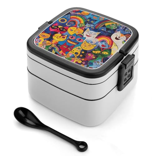 GHENBLT Flowers and Cat Bento-Box für Erwachsene, stapelbar, 2 Schichten, wiederverwendbar, auslaufsicher, Lunchbehälter für Erwachsene, Reisen, 940 ml, Lunchbox mit Löffel, tragbare Bento-Boxen GHENBLT Flowers and Cat Bento-Box für Erwachsene, stapelbar, 2 Schichten, wiederverwendbar, auslaufsicher, Lunchbehälter für Erwachsene, Reisen, 940 ml, Lunchbox mit Löffel, tragbare Bento-Boxen von GHENBLT