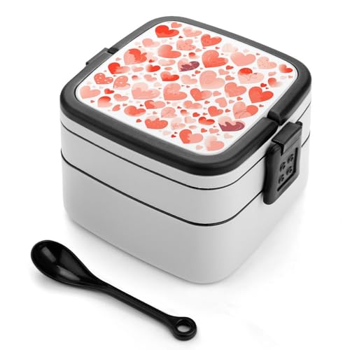 GHENBLT Handgezeichnete Herz-Bento-Box für Erwachsene, stapelbar, 2 Schichten, wiederverwendbar, auslaufsicher, Lunchbehälter für Erwachsene, Reisen, 940 ml, Lunchbox mit Löffel, tragbare Bento-Boxen GHENBLT Handgezeichnete Herz-Bento-Box für Erwachsene, stapelbar, 2 Schichten, wiederverwendbar, auslaufsicher, Lunchbehälter für Erwachsene, Reisen, 940 ml, Lunchbox mit Löffel, tragbare Bento-Boxen von GHENBLT