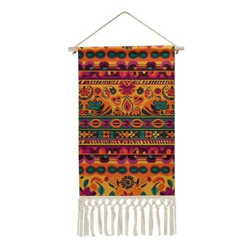 GHENBLT Mexikanische Volkskunst Boho Vertikaler Wandteppich mit Quaste Ästhetischer Wandteppich Wandbehang Vintage Lange Wandteppiche Lustig von GHENBLT