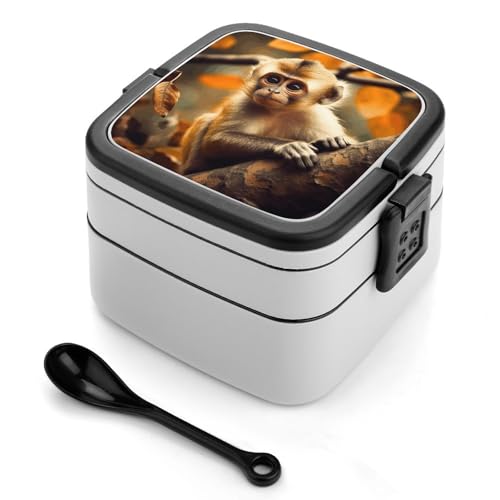 GHENBLT Monkey on Tree Bento-Box für Erwachsene, stapelbar, 2 Schichten, wiederverwendbar, auslaufsicher, Lunchbehälter für Erwachsene, Reisen, 940 ml, Lunchbox mit Löffel, tragbare Bento-Boxen GHENBLT Monkey on Tree Bento-Box für Erwachsene, stapelbar, 2 Schichten, wiederverwendbar, auslaufsicher, Lunchbehälter für Erwachsene, Reisen, 940 ml, Lunchbox mit Löffel, tragbare Bento-Boxen von GHENBLT