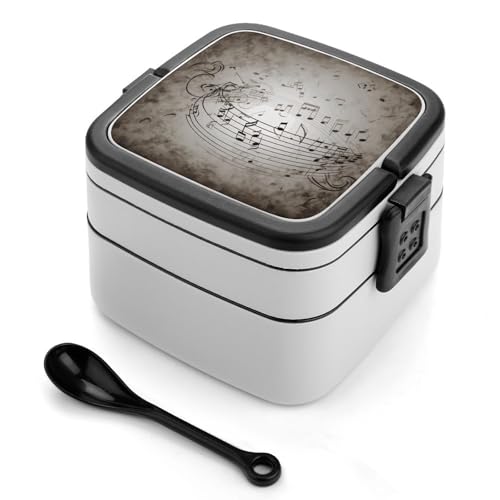 GHENBLT Musiknoten-Wand-Bento-Box für Erwachsene, stapelbar, 2 Schichten, wiederverwendbar, auslaufsicher, Lunchbehälter für Erwachsene, Reisen, 940 ml, Lunchbox mit Löffel, tragbare Bento-Boxen GHENBLT Musiknoten-Wand-Bento-Box für Erwachsene, stapelbar, 2 Schichten, wiederverwendbar, auslaufsicher, Lunchbehälter für Erwachsene, Reisen, 940 ml, Lunchbox mit Löffel, tragbare Bento-Boxen von GHENBLT