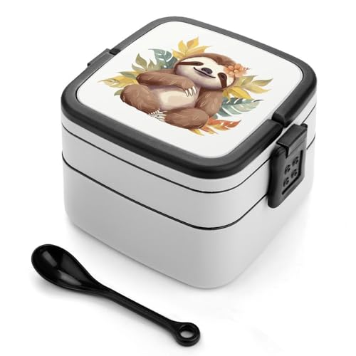GHENBLT Niedliche Faultier-Bento-Box für Erwachsene, stapelbar, 2 Schichten, wiederverwendbar, auslaufsicher, Lunchbehälter für Erwachsene, Reisen, 940 ml, Lunchbox mit Löffel, tragbare Bento-Boxen GHENBLT Niedliche Faultier-Bento-Box für Erwachsene, stapelbar, 2 Schichten, wiederverwendbar, auslaufsicher, Lunchbehälter für Erwachsene, Reisen, 940 ml, Lunchbox mit Löffel, tragbare Bento-Boxen von GHENBLT