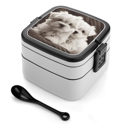 GHENBLT Niedliche Malteser-Bento-Box für Erwachsene, stapelbar, 2 Schichten, wiederverwendbar, auslaufsicher, Lunchbehälter für Erwachsene, Reisen, 940 ml, Lunchbox mit Löffel, tragbare Bento-Boxen GHENBLT Niedliche Malteser-Bento-Box für Erwachsene, stapelbar, 2 Schichten, wiederverwendbar, auslaufsicher, Lunchbehälter für Erwachsene, Reisen, 940 ml, Lunchbox mit Löffel, tragbare Bento-Boxen von GHENBLT