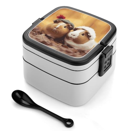 GHENBLT Niedliche Meerschweinchen-Bento-Box für Erwachsene, stapelbar, 2 Schichten, wiederverwendbar, auslaufsicher, Lunchbehälter für Erwachsene, Reisen, 940 ml, Lunchbox mit Löffel, tragbare GHENBLT Niedliche Meerschweinchen-Bento-Box für Erwachsene, stapelbar, 2 Schichten, wiederverwendbar, auslaufsicher, Lunchbehälter für Erwachsene, Reisen, 940 ml, Lunchbox mit Löffel, tragbare von GHENBLT