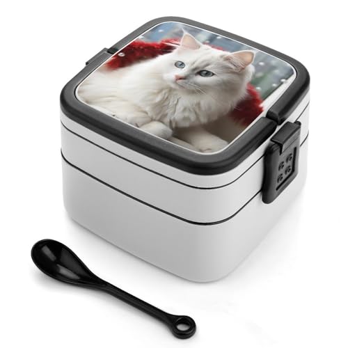 GHENBLT Niedliche weiße Katze Bento-Box für Erwachsene, stapelbar, 2 Schichten, wiederverwendbar, auslaufsicher, Lunchbehälter für Erwachsene, Reisen, 940 ml, Lunchbox mit Löffel, tragbare Bento-Boxen GHENBLT Niedliche weiße Katze Bento-Box für Erwachsene, stapelbar, 2 Schichten, wiederverwendbar, auslaufsicher, Lunchbehälter für Erwachsene, Reisen, 940 ml, Lunchbox mit Löffel, tragbare Bento-Boxen von GHENBLT