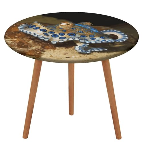 GHENBLT Oktopus-Tischdecke mit blauem Ring, wasserdicht, mit elastischem Rand, waschbar, faltenfrei, Tischschutz, Stoff-Tischdecke für Esszimmer, Picknick, Terrasse, Party, 110 cm von GHENBLT