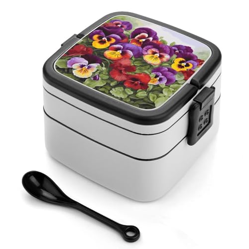 GHENBLT Pansy Perfection Bento-Box für Erwachsene, stapelbar, 2 Schichten, wiederverwendbar, auslaufsicher, Lunchbehälter für Erwachsene, Reisen, 940 ml, Lunchbox mit Löffel, tragbare Bento-Boxen GHENBLT Pansy Perfection Bento-Box für Erwachsene, stapelbar, 2 Schichten, wiederverwendbar, auslaufsicher, Lunchbehälter für Erwachsene, Reisen, 940 ml, Lunchbox mit Löffel, tragbare Bento-Boxen von GHENBLT