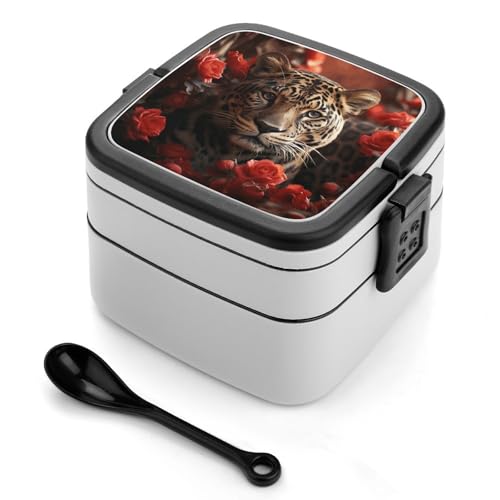 GHENBLT Rote Rose und Tiger Bento-Box für Erwachsene, stapelbar, 2 Schichten, wiederverwendbar, auslaufsicher, Lunchbehälter für Erwachsene, Reisen, 940 ml, Lunchbox mit Löffel, tragbare Bento-Boxen GHENBLT Rote Rose und Tiger Bento-Box für Erwachsene, stapelbar, 2 Schichten, wiederverwendbar, auslaufsicher, Lunchbehälter für Erwachsene, Reisen, 940 ml, Lunchbox mit Löffel, tragbare Bento-Boxen von GHENBLT