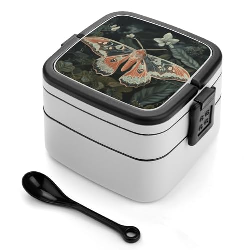 GHENBLT Schöne Motten-Bento-Box für Erwachsene, stapelbar, 2 Schichten, wiederverwendbar, auslaufsicher, Lunchbehälter für Erwachsene, Reisen, 940 ml, Lunchbox mit Löffel, tragbare Bento-Boxen GHENBLT Schöne Motten-Bento-Box für Erwachsene, stapelbar, 2 Schichten, wiederverwendbar, auslaufsicher, Lunchbehälter für Erwachsene, Reisen, 940 ml, Lunchbox mit Löffel, tragbare Bento-Boxen von GHENBLT