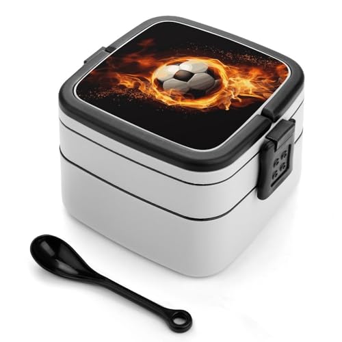 GHENBLT Soccer Flame Bento-Box für Erwachsene, stapelbar, 2 Schichten, wiederverwendbar, auslaufsicher, Lunchbehälter für Erwachsene, Reisen, 940 ml, Lunchbox mit Löffel, tragbare Bento-Boxen GHENBLT Soccer Flame Bento-Box für Erwachsene, stapelbar, 2 Schichten, wiederverwendbar, auslaufsicher, Lunchbehälter für Erwachsene, Reisen, 940 ml, Lunchbox mit Löffel, tragbare Bento-Boxen von GHENBLT