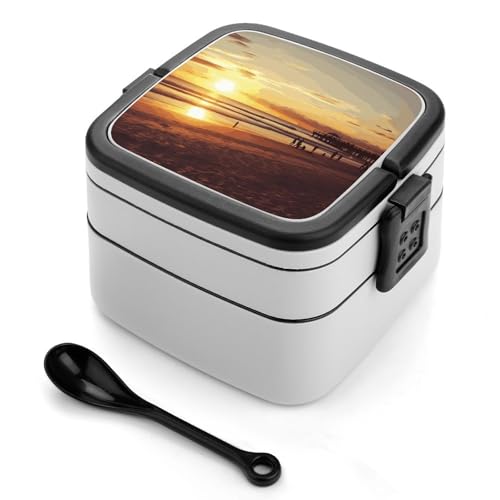 GHENBLT Sunset Beach Bento-Box für Erwachsene, stapelbar, 2 Schichten, wiederverwendbar, auslaufsicher, Lunchbehälter für Erwachsene, Reisen, 940 ml, Lunchbox mit Löffel, tragbare Bento-Boxen GHENBLT Sunset Beach Bento-Box für Erwachsene, stapelbar, 2 Schichten, wiederverwendbar, auslaufsicher, Lunchbehälter für Erwachsene, Reisen, 940 ml, Lunchbox mit Löffel, tragbare Bento-Boxen von GHENBLT