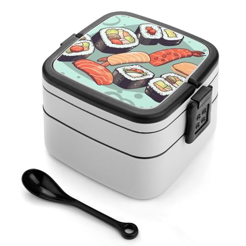 GHENBLT Sushi Bento-Box für Erwachsene, stapelbar, 2 Schichten, wiederverwendbar, auslaufsicher, Lunchbehälter für Erwachsene, Reisen, 940 ml, Lunchbox mit Löffel, tragbare Bento-Boxen, mikrowellen GHENBLT Sushi Bento-Box für Erwachsene, stapelbar, 2 Schichten, wiederverwendbar, auslaufsicher, Lunchbehälter für Erwachsene, Reisen, 940 ml, Lunchbox mit Löffel, tragbare Bento-Boxen, mikrowellen von GHENBLT