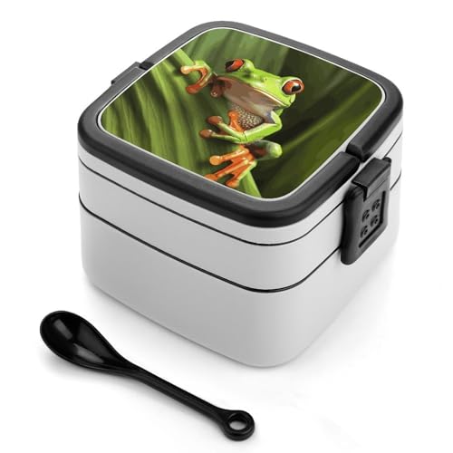 GHENBLT Tree Frog Bento-Box für Erwachsene, stapelbar, 2 Schichten, wiederverwendbar, auslaufsicher, Lunchbehälter für Erwachsene, Reisen, 940 ml, Lunchbox mit Löffel, tragbare Bento-Boxen GHENBLT Tree Frog Bento-Box für Erwachsene, stapelbar, 2 Schichten, wiederverwendbar, auslaufsicher, Lunchbehälter für Erwachsene, Reisen, 940 ml, Lunchbox mit Löffel, tragbare Bento-Boxen von GHENBLT