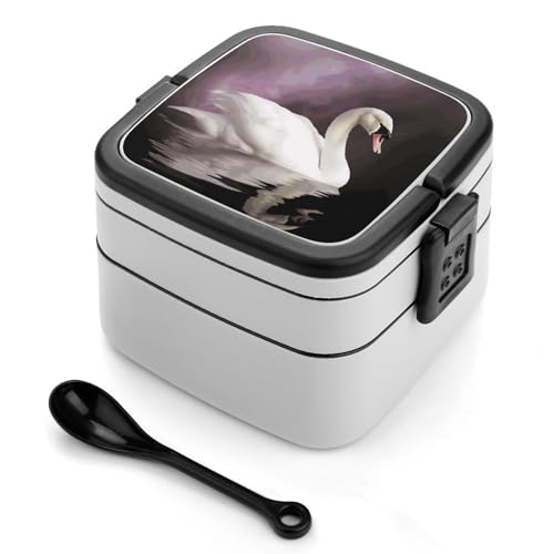 GHENBLT White Swan Bento-Box für Erwachsene, stapelbar, 2 Schichten, wiederverwendbar, auslaufsicher, Lunchbehälter für Erwachsene, Reisen, 940 ml, Lunchbox mit Löffel, tragbare Bento-Boxen GHENBLT White Swan Bento-Box für Erwachsene, stapelbar, 2 Schichten, wiederverwendbar, auslaufsicher, Lunchbehälter für Erwachsene, Reisen, 940 ml, Lunchbox mit Löffel, tragbare Bento-Boxen von GHENBLT