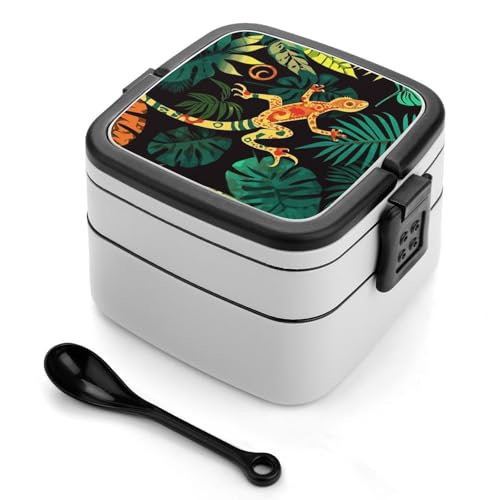 Gecko und tropische Blätter, Bento-Box für Erwachsene, stapelbar, 2 Schichten, wiederverwendbar, auslaufsicher, Lunchbehälter für Erwachsene, Reisen, 940 ml, Lunchbox mit Löffel, tragbare Bento-Boxen Gecko und tropische Blätter, Bento-Box für Erwachsene, stapelbar, 2 Schichten, wiederverwendbar, auslaufsicher, Lunchbehälter für Erwachsene, Reisen, 940 ml, Lunchbox mit Löffel, tragbare Bento-Boxen von GHENBLT