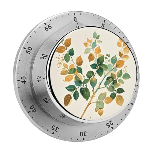 Golden Green Plant Branches Kitchen Timers, Manueller 60-Minuten-Aufzieh-Timer mit lautem Alarm, magnetische Rückseite, mechanische Küchentimer, keine Batterien erforderlich, Countdown-Timer zum von GHENBLT