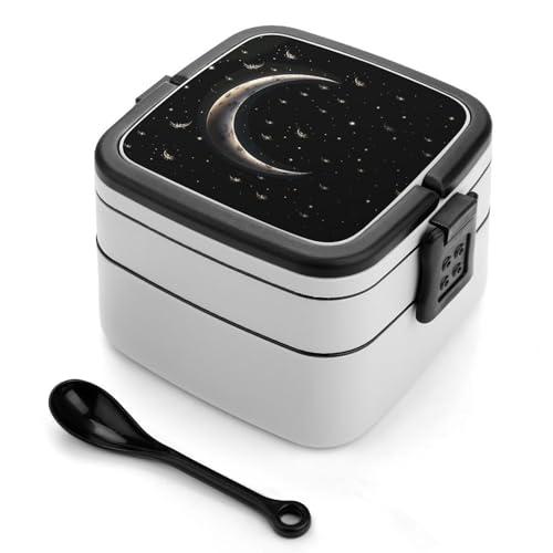 Halbmond auf schwarzem Hintergrund, Bento-Box für Erwachsene, stapelbar, 2 Schichten, wiederverwendbar, auslaufsicher, Lunchbehälter für Erwachsene, Reisen, 940 ml, Lunchbox mit Löffel, tragbare Halbmond auf schwarzem Hintergrund, Bento-Box für Erwachsene, stapelbar, 2 Schichten, wiederverwendbar, auslaufsicher, Lunchbehälter für Erwachsene, Reisen, 940 ml, Lunchbox mit Löffel, tragbare von GHENBLT