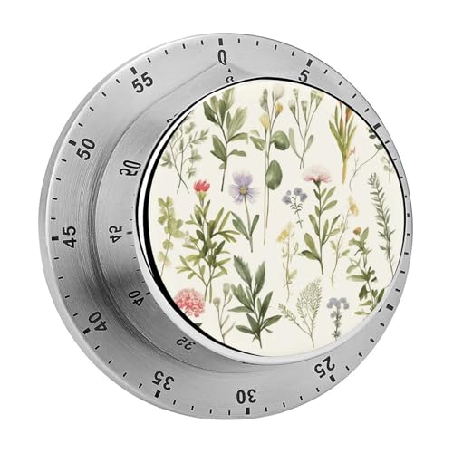 Herbs Flowersb Küchentimer, manuelle 60-Minuten-Aufzieh-Timer mit lautem Alarm, magnetische Rückseite, mechanische Küchentimer, keine Batterien erforderlich, Countdown-Timer zum Kochen und Backen von GHENBLT