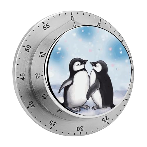 I Love Penguins Küchentimer, manuelle 60-Minuten-Aufzieh-Timer mit lautem Alarm, magnetische Rückseite, mechanische Küchentimer, keine Batterien erforderlich, Countdown-Timer zum Kochen und Backen von GHENBLT