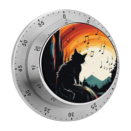 Katzen-Silhouette-Küchentimer, manuelle 60-Minuten-Aufzieh-Timer mit lautem Alarm, magnetische Rückseite, mechanische Küchentimer, keine Batterien erforderlich, Countdown-Timer zum Kochen und Backen von GHENBLT