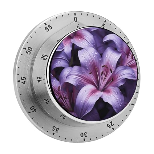 Küchentimer Lilienblumen, manuelle 60-Minuten-Aufzieh-Timer mit lautem Alarm, magnetische Rückseite, mechanische Küchentimer, keine Batterien erforderlich, Countdown-Timer zum Kochen und Backen von GHENBLT