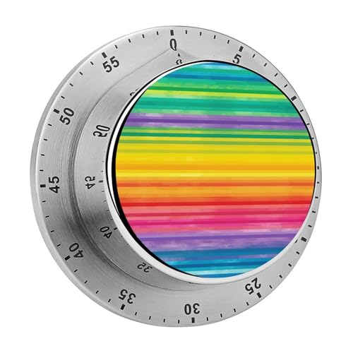 Küchentimer in Regenbogenfarben, gestreift, manuelle 60-Minuten-Aufziehuhr mit lautem Alarm, magnetische Rückseite, mechanische Küchentimer, keine Batterien erforderlich, Countdown-Timer zum Kochen von GHENBLT