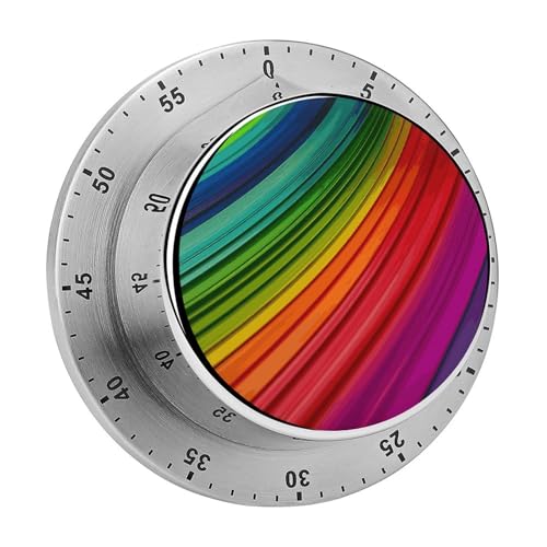 Küchentimer in Regenbogenfarben, gestreift, manueller 60-Minuten-Aufzieh-Timer mit lautem Alarm, magnetische Rückseite, mechanischer Küchentimer, keine Batterien erforderlich, Countdown-Timer zum von GHENBLT
