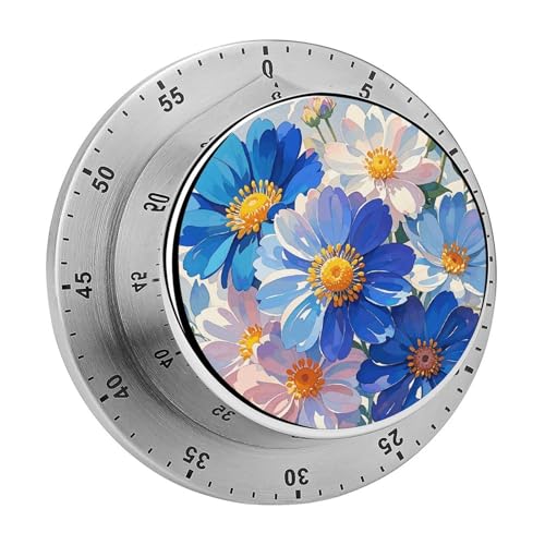 Küchentimer mit Aquarell-Blumen, manueller 60-Minuten-Aufzieh-Timer mit lautem Alarm, magnetische Rückseite, mechanische Küchentimer, keine Batterien erforderlich, Countdown-Timer zum Kochen und von GHENBLT