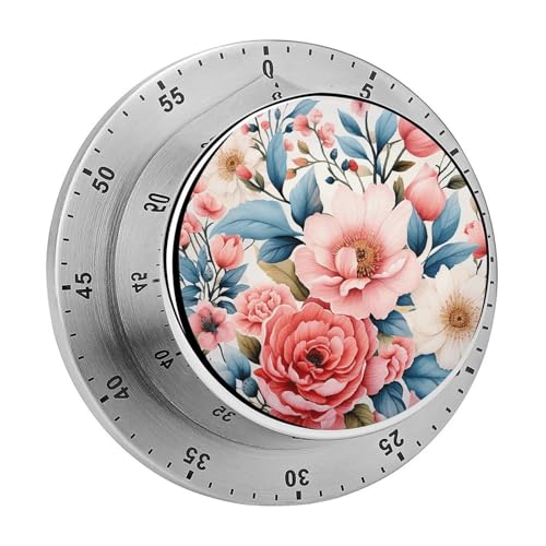 Küchentimer mit Aquarell-Blumenmuster, manueller 60-Minuten-Aufzieh-Timer mit lautem Alarm, magnetische Rückseite, mechanische Küchentimer, keine Batterien erforderlich, Countdown-Timer zum Kochen und von GHENBLT