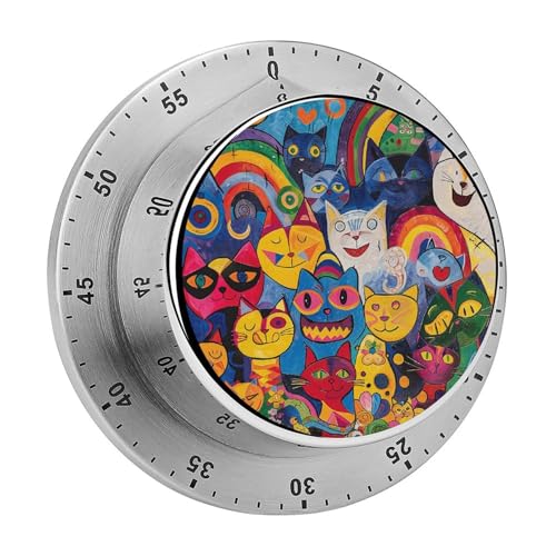 Küchentimer mit Blumen und Katzen, manuelle 60-Minuten-Aufzieh-Timer mit lautem Alarm, magnetische Rückseite, mechanische Küchentimer, keine Batterien erforderlich, Countdown-Timer zum Kochen und von GHENBLT