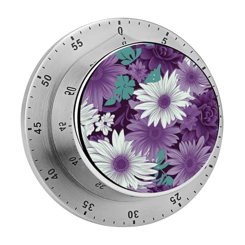 Küchentimer mit Blumenmuster, manueller 60-Minuten-Aufzieh-Timer mit lautem Alarm, magnetische Rückseite, mechanischer Küchentimer, keine Batterien erforderlich, Countdown-Timer zum Kochen, Backen von GHENBLT