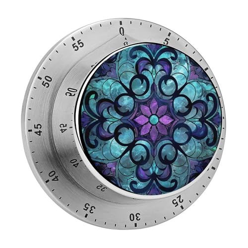 Küchentimer mit Buntglas-Muster, manuelle 60-Minuten-Aufzieh-Timer mit lautem Alarm, magnetische Rückseite, mechanische Küchentimer, keine Batterien erforderlich, Countdown-Timer zum Kochen und Backen von GHENBLT