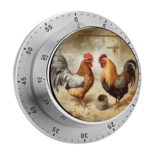 Küchentimer mit Huhn- und Hahn-Druck, manuelle 60-Minuten-Aufzieh-Timer mit lautem Alarm, magnetische Rückseite, mechanische Küchentimer, keine Batterien erforderlich, Countdown-Timer zum Kochen und von GHENBLT