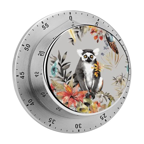 Küchentimer mit Lemur-Blumenmuster, manuelle 60-Minuten-Aufzieh-Timer-Uhr mit lautem Alarm, magnetische Rückseite, mechanische Küchentimer, keine Batterien erforderlich, Countdown-Timer zum Kochen von GHENBLT
