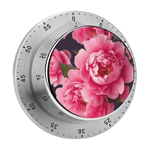 Küchentimer mit Pfingstrosenblumen, manuelle 60-Minuten-Aufziehzeituhr mit lautem Alarm, magnetische Rückseite, mechanische Küchentimer, keine Batterien erforderlich, Countdown-Timer zum Kochen und von GHENBLT