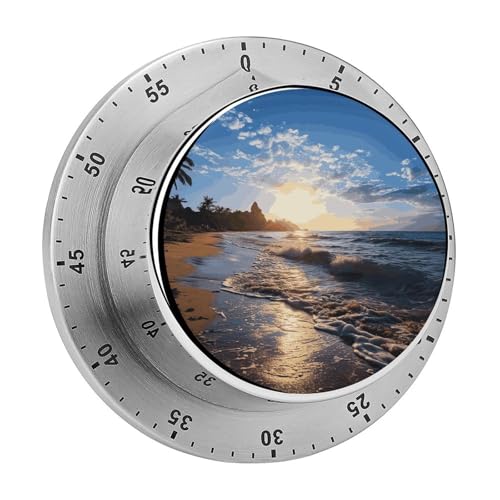 Küchentimer mit Strandansicht, manueller 60-Minuten-Aufzieh-Timer mit lautem Alarm, magnetische Rückseite, mechanische Küchentimer, keine Batterien erforderlich, Countdown-Timer zum Kochen und Backen von GHENBLT