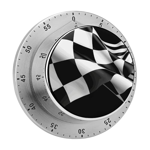 Küchentimer mit karierten Flaggen, manuelle 60-Minuten-Aufzieh-Timer mit lautem Alarm, magnetische Rückseite, mechanische Küchentimer, keine Batterien erforderlich, Countdown-Timer zum Kochen und von GHENBLT