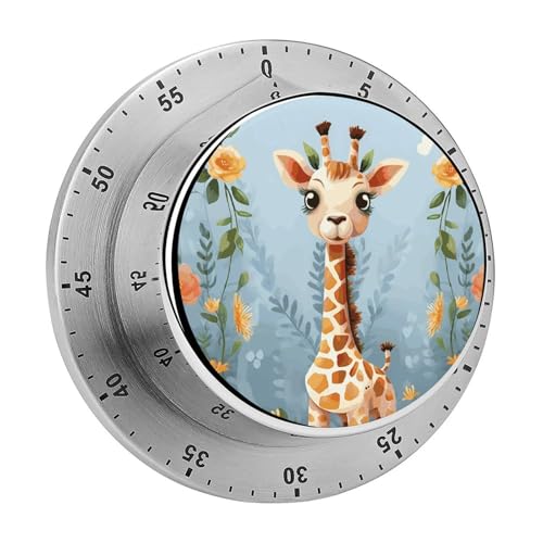 Küchentimer mit niedlichem Giraffenblumen-Motiv, manuelle 60-Minuten-Aufzieh-Timer mit lautem Alarm, magnetische Rückseite, mechanische Küchentimer, keine Batterien erforderlich, Countdown-Timer zum von GHENBLT