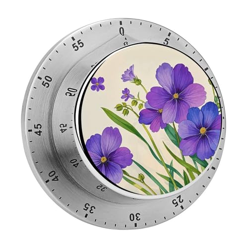 Küchentimer mit violetter Blume, manuelle 60-Minuten-Aufziehuhr mit lautem Alarm, magnetische Rückseite, mechanische Küchentimer, keine Batterien erforderlich, Countdown-Timer zum Kochen und Backen von GHENBLT