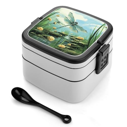 Libellen im Flug Bento-Box für Erwachsene, stapelbar, 2 Schichten, wiederverwendbar, auslaufsicher, Lunchbehälter für Erwachsene, Reisen, 940 ml, Lunchbox mit Löffel, tragbare Bento-Boxen, mikrowellen Libellen im Flug Bento-Box für Erwachsene, stapelbar, 2 Schichten, wiederverwendbar, auslaufsicher, Lunchbehälter für Erwachsene, Reisen, 940 ml, Lunchbox mit Löffel, tragbare Bento-Boxen, mikrowellen von GHENBLT