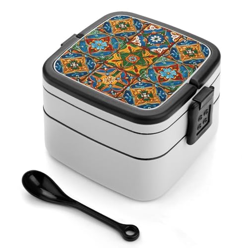 Mexikanische Keramikfliesen-Bento-Box für Erwachsene, stapelbar, 2 Schichten, wiederverwendbar, auslaufsicher, Lunchbehälter für Erwachsene, Reisen, 940 ml, Lunchbox mit Löffel, tragbare Bento-Boxen Mexikanische Keramikfliesen-Bento-Box für Erwachsene, stapelbar, 2 Schichten, wiederverwendbar, auslaufsicher, Lunchbehälter für Erwachsene, Reisen, 940 ml, Lunchbox mit Löffel, tragbare Bento-Boxen von GHENBLT