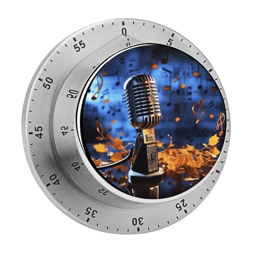 Mikrofon mit Musiknoten Küchentimer, manueller 60-Minuten-Aufzieh-Timer mit lautem Alarm, magnetische Rückseite, mechanische Küchentimer, keine Batterien erforderlich, Countdown-Timer zum Kochen von GHENBLT